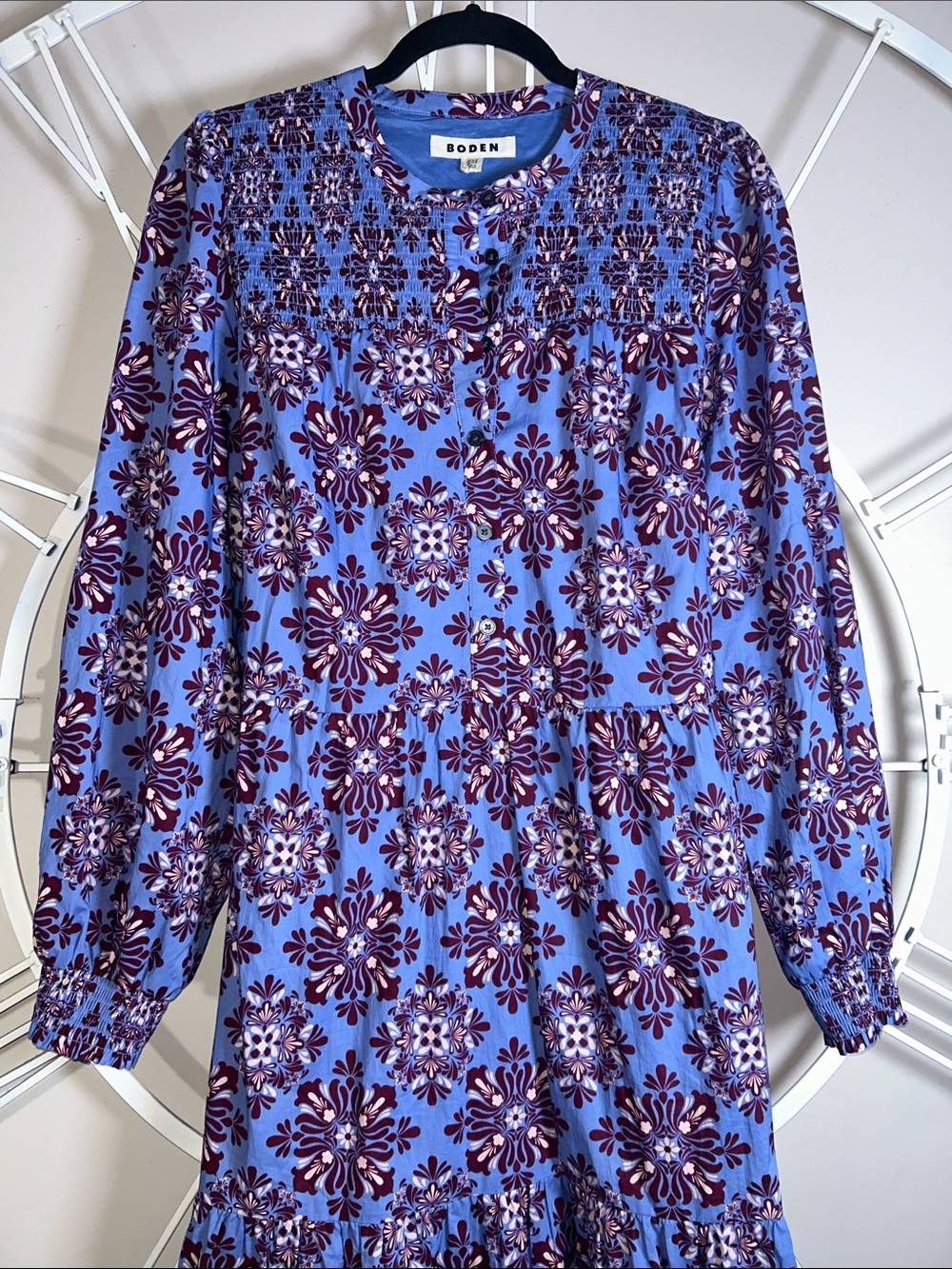 Boden Cecily Cotton Light Blue and Purple Floral Tiered Maxi Dress - Picture 2 of 14